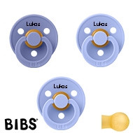 BIBS Colour Schnuller mit Namen, Gr. 2, 2 Hush, 1 Peri, Rund Latex, 3'er Pack